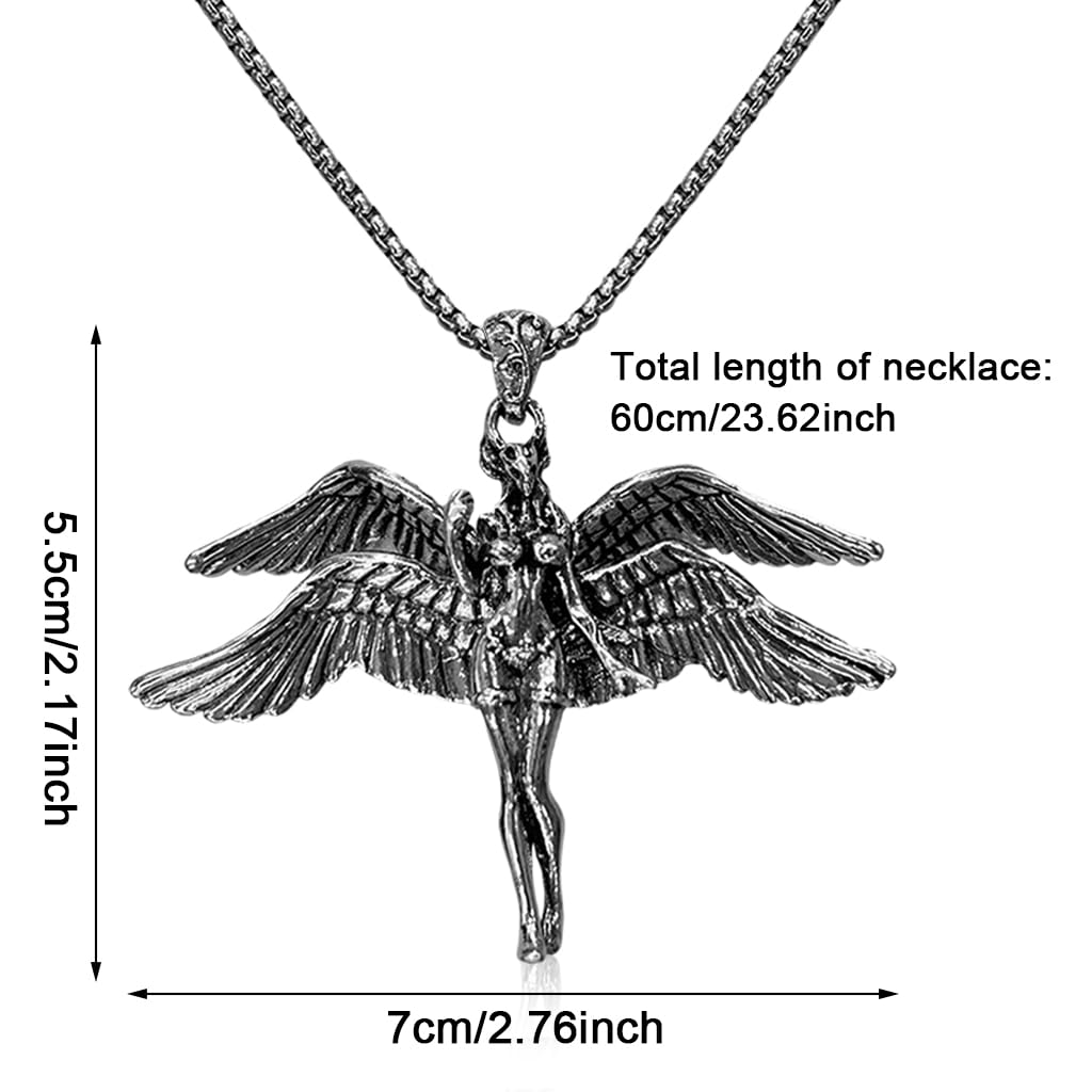 PROBEROS Angel Necklace featuring 2.17 in Four Winged Guardian Figurine with Alloy Chain | Gift for Men and Women
