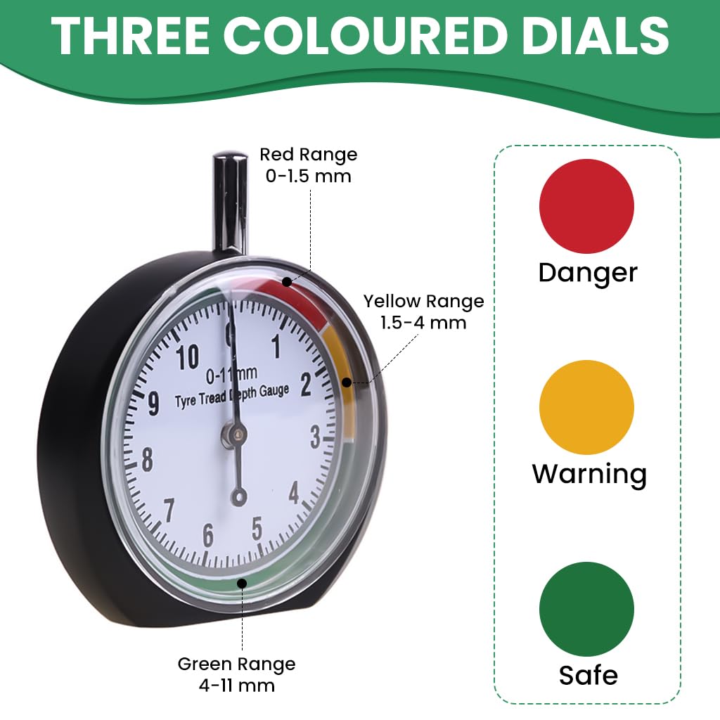 STHIRA Tyre Tread Depth Gauge for Cars and Motorcycles with 0–11mm Dial | Stainless Steel Build