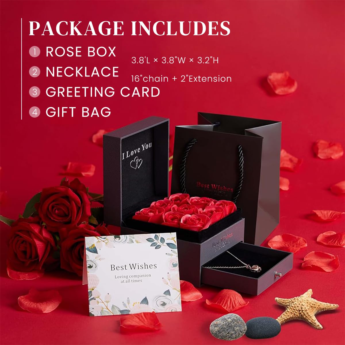 HASTHIP Eternal Rose Necklace for Women with 100 Language I Love You Projection | Gift Box Set