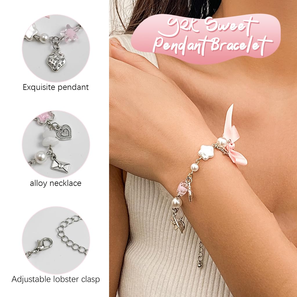 SANNIDHI Bracelet for Girls featuring Star Strawberry and Heart Charms | Adjustable Y2K Gift