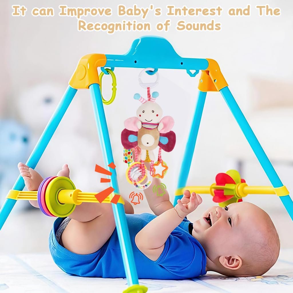 SNOWIE SOFT Baby Hanging Plush Crib Toy with Mirror and Rattles for Infant Sensory Play