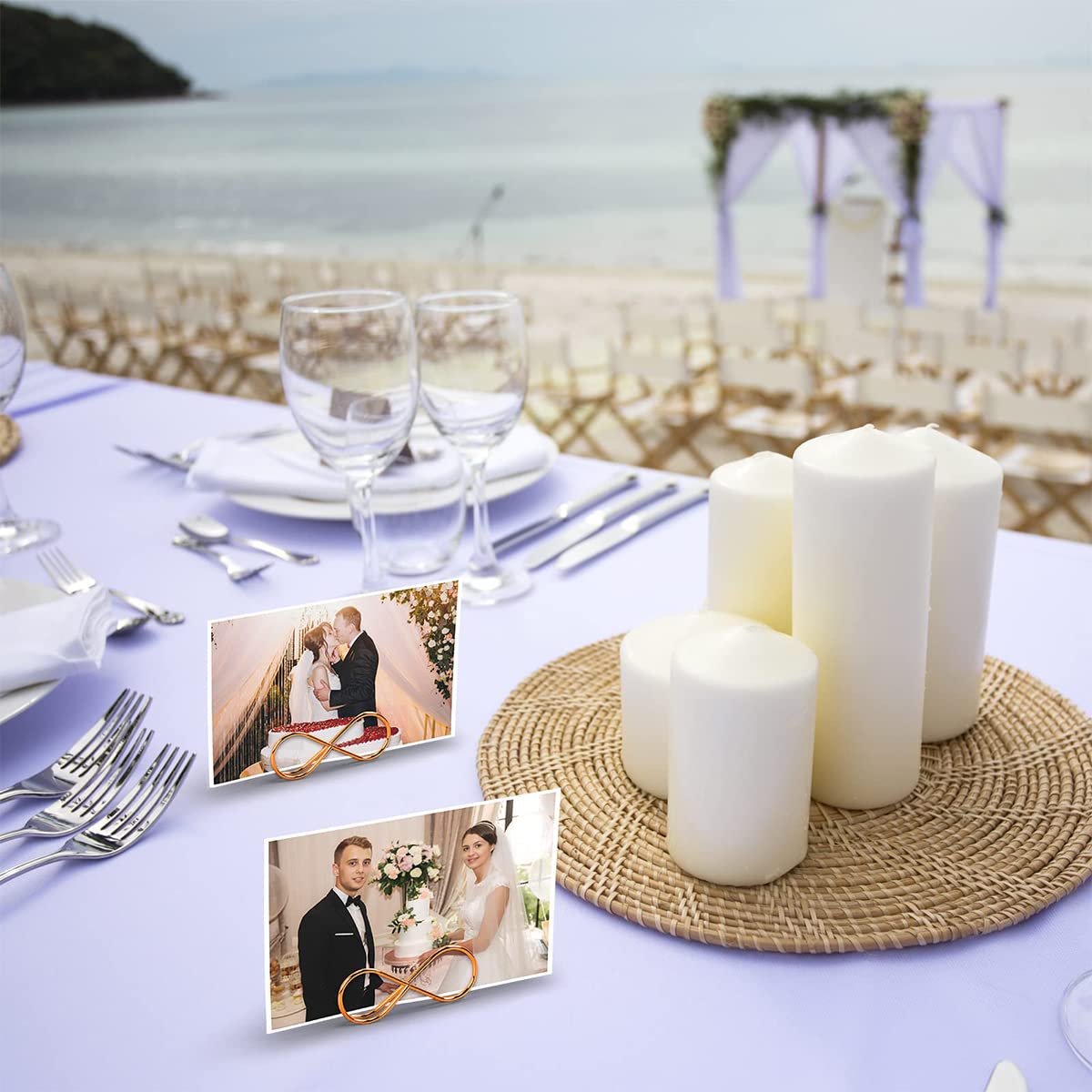 HASTHIP Name Plate Holder for Weddings and Dinners featuring Low Center Base Design | 12Pcs Rose Gold Stainless Steel Set