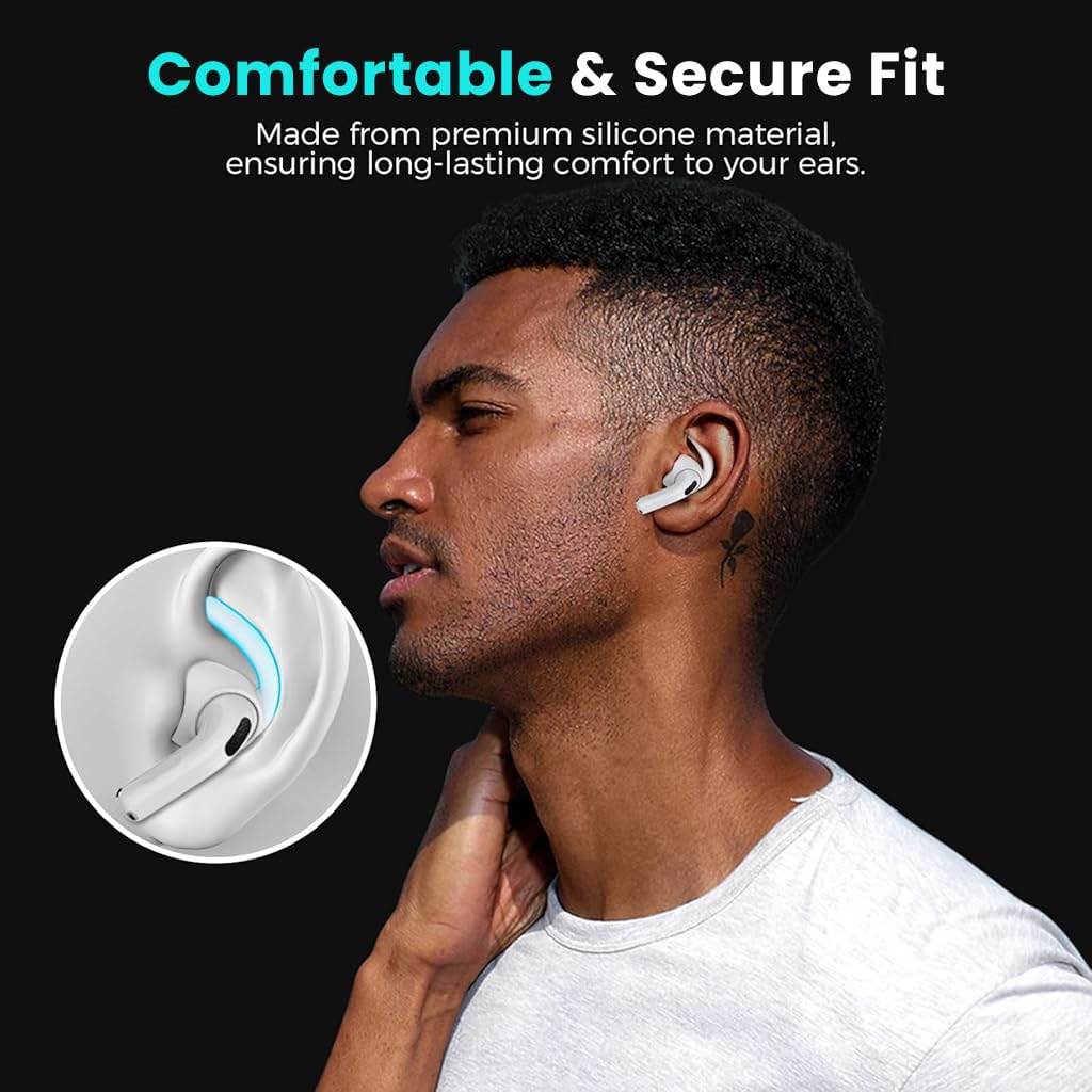 ZORBES Ear Hooks for AirPods 4th Generation with Anti Slip Design and 3 Pairs S M L Silicone Covers | White