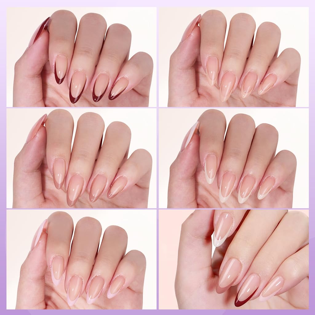 HANNEA Almond Shape Press On Nails for French Tip Manicure with 150pcs Multi Size Set