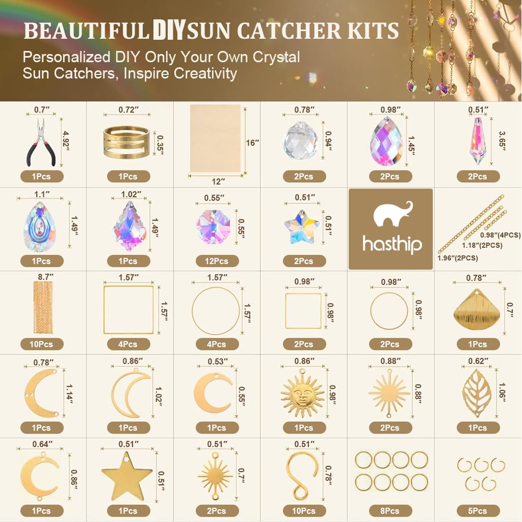 HASTHIP® 200 Pcs DIY Crystal Sun Catchers Indoor Window, Hanging Prism Suncatcher for Window, Glass Crystal Alloy Accessories Sun Catcher Crafts for Adult, DIY Gifts for Mom