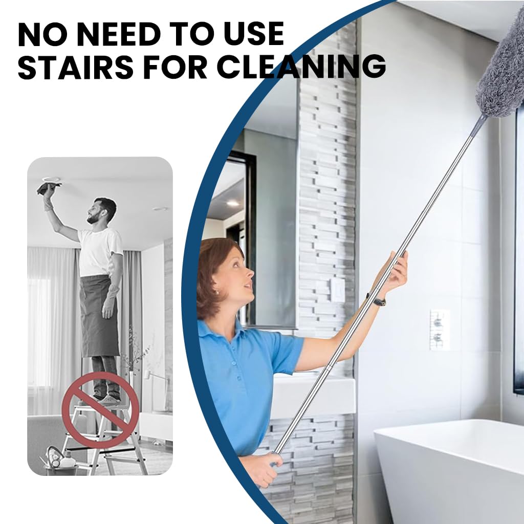 HASTHIP Microfiber Duster Set for Home Cleaning with 1.2 m Extendable Handle & 5 Heads | Reusable