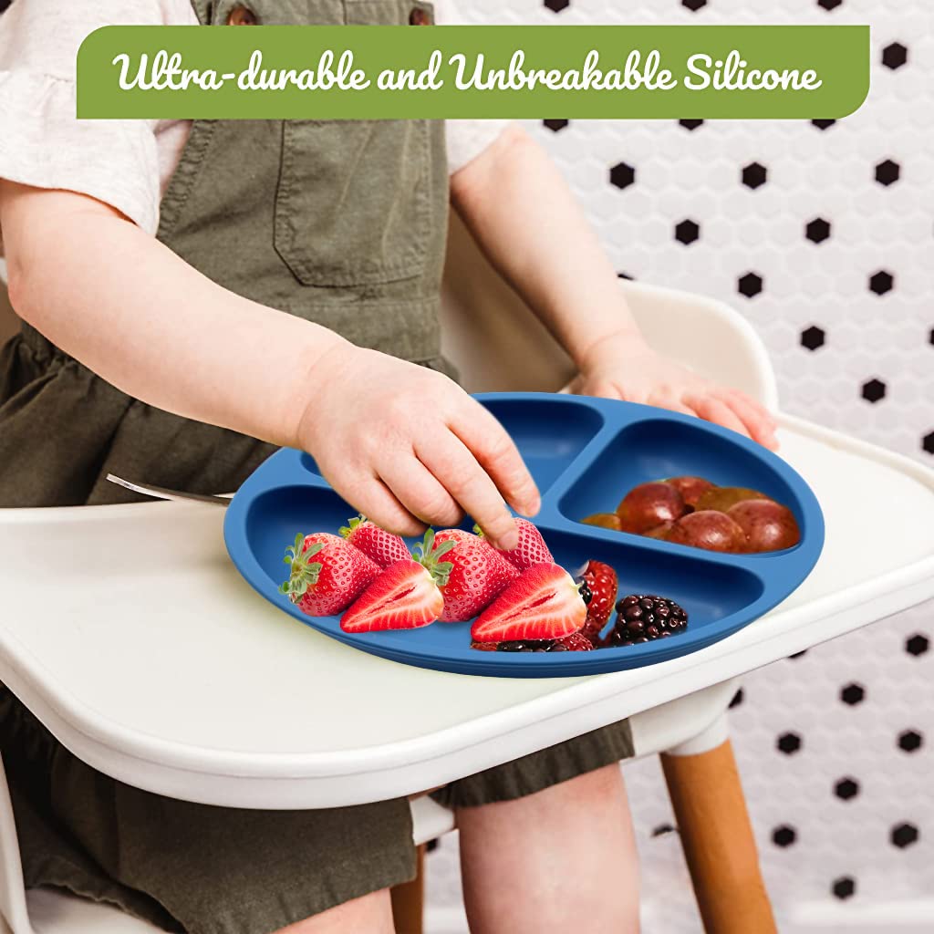 SNOWIE SOFT® Silicone Baby Suction Plates For Baby Feeding With Lid And 4 Strong Suction Cups, Dish Washer&Micro-Wave Oven Safe.