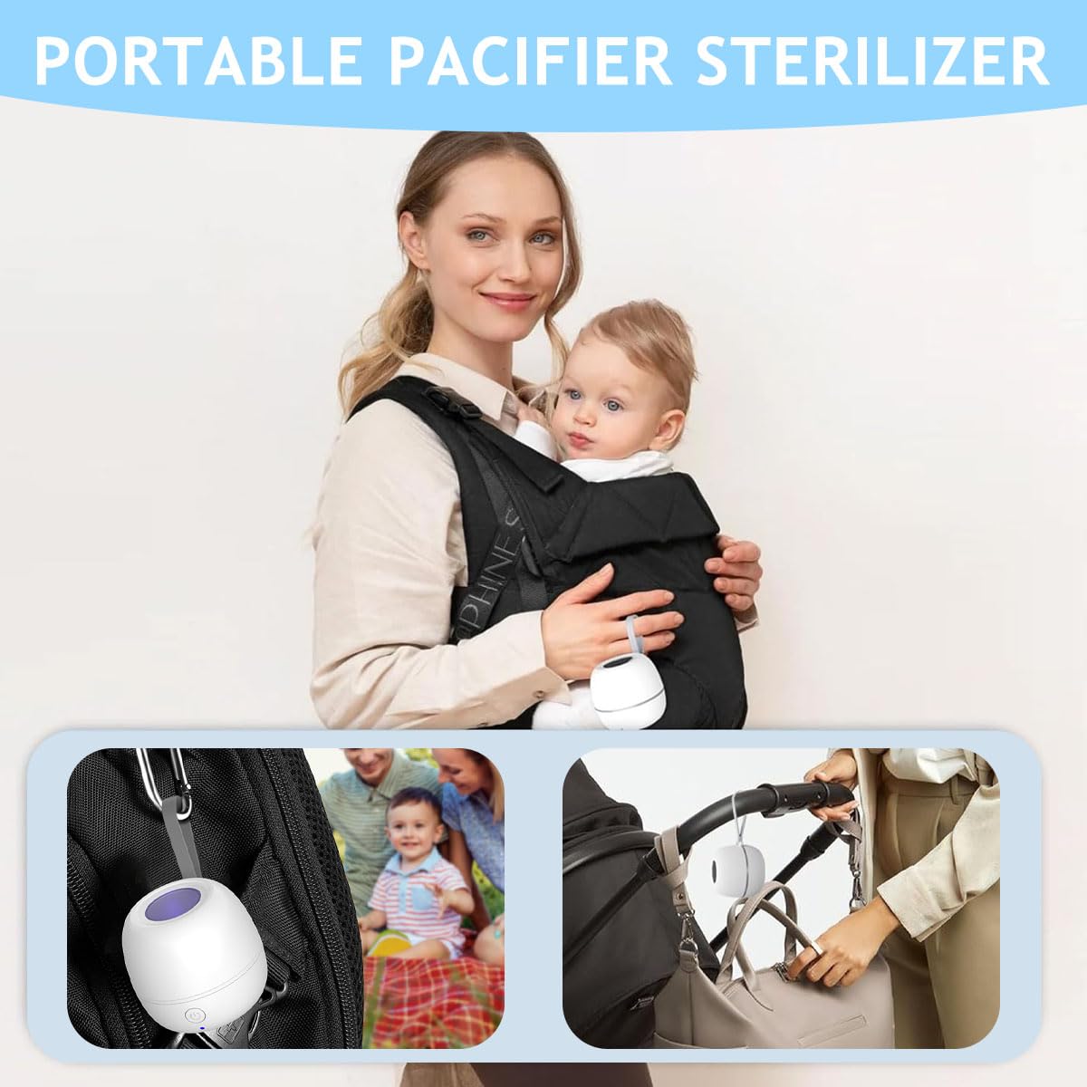 SNOWIE SOFT Portable UV Pacifier Sanitizer with 600mAh USB Rechargeable Case | 2 in 1 Sterilizer and Storage for Baby Soothers
