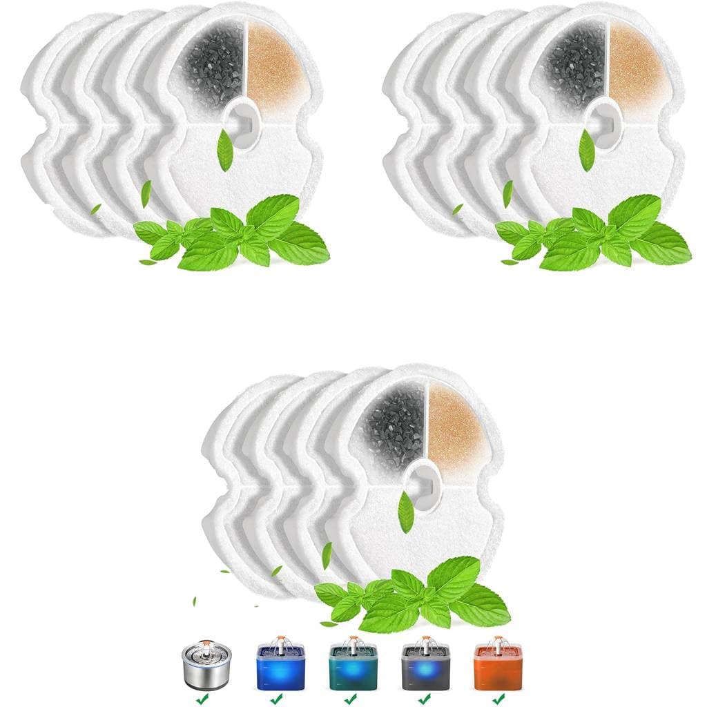 Qpets Cat Water Fountain Filters for Automatic Pet Drinkers with Triple Filtration | 4 Pack Replacement Round Filters with Activated Carbon and Resin
