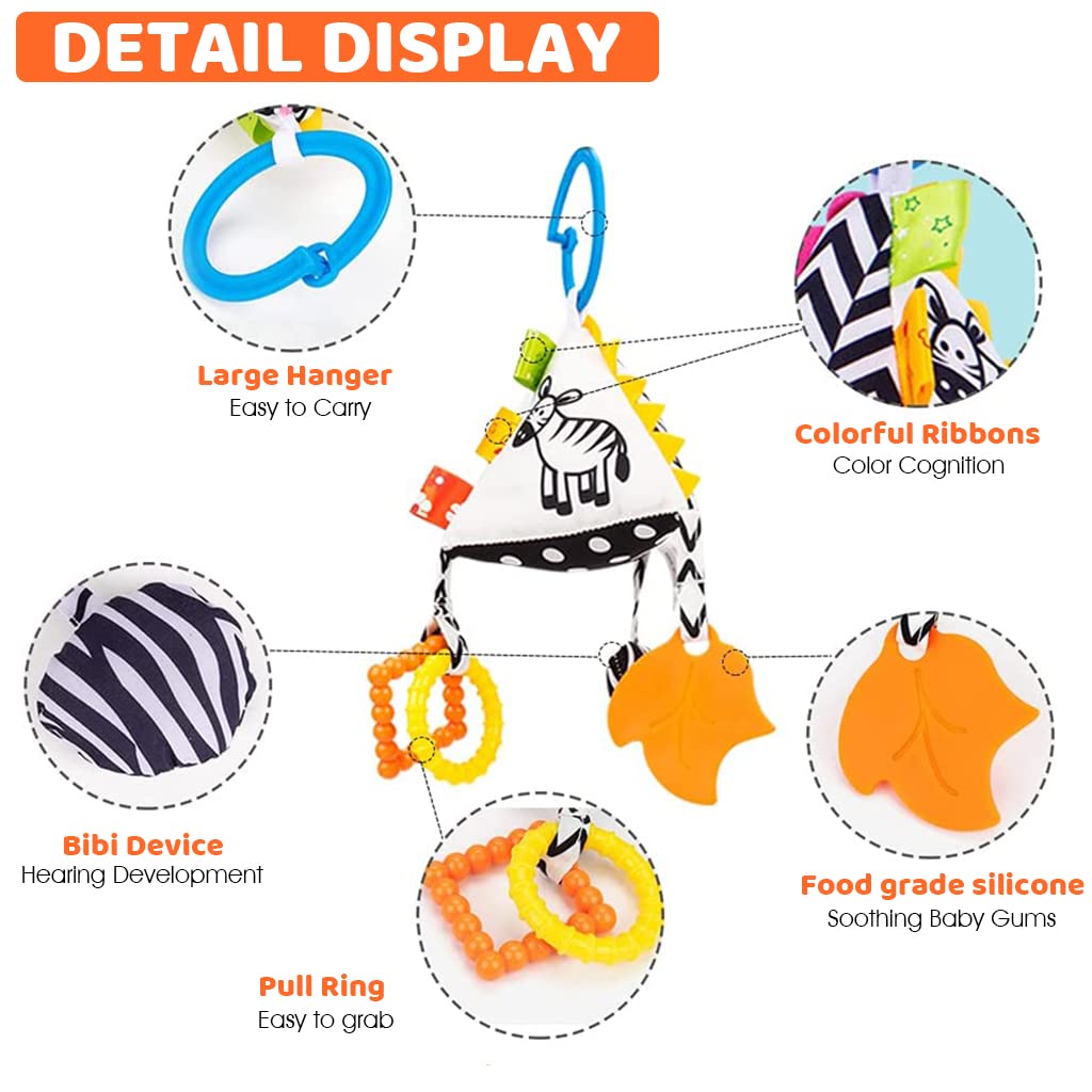 HASTHIP Hanging Toys for Babies featuring Silicone Teether & Sound Device | Soft Cloth Cube for Crib, Stroller and Car Seat