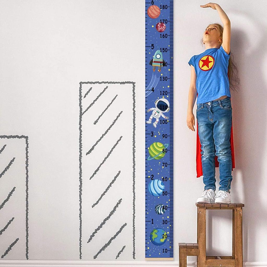 ZIBUYU Height Measuring Scale Sticker for Kids Growth Tracking with Wooden Scroll | Waterproof Canvas 20×200 cm Wall Chart