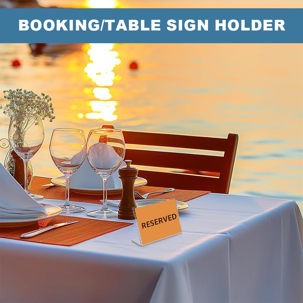 OFIFO Clear Acrylic Display Stand for Tables featuring L Shaped Design 30 Pack 9x6cm | Transparent Sign Holder for Price Tags and Menus