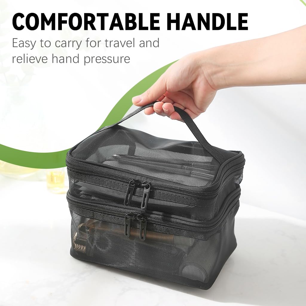 SANNIDHI Makeup Pouch Bag for Travel with Double Layer Nylon and Mesh Compartments | Portable Organizer