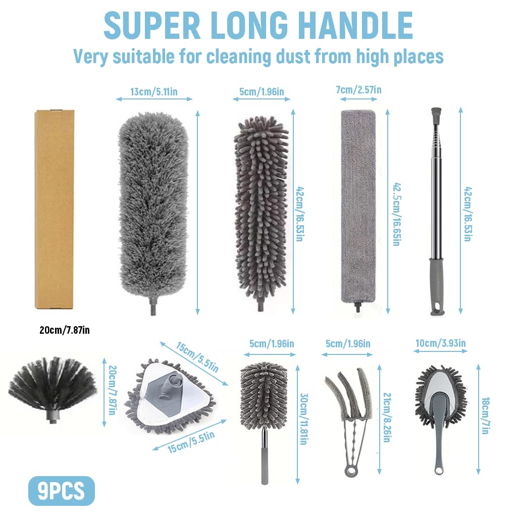 HASTHIP Ceiling Duster for High Ceiling Fans with 2.8m Telescopic Rod and 9‑Piece Kit | Microfiber and Chenille Cleaning Set