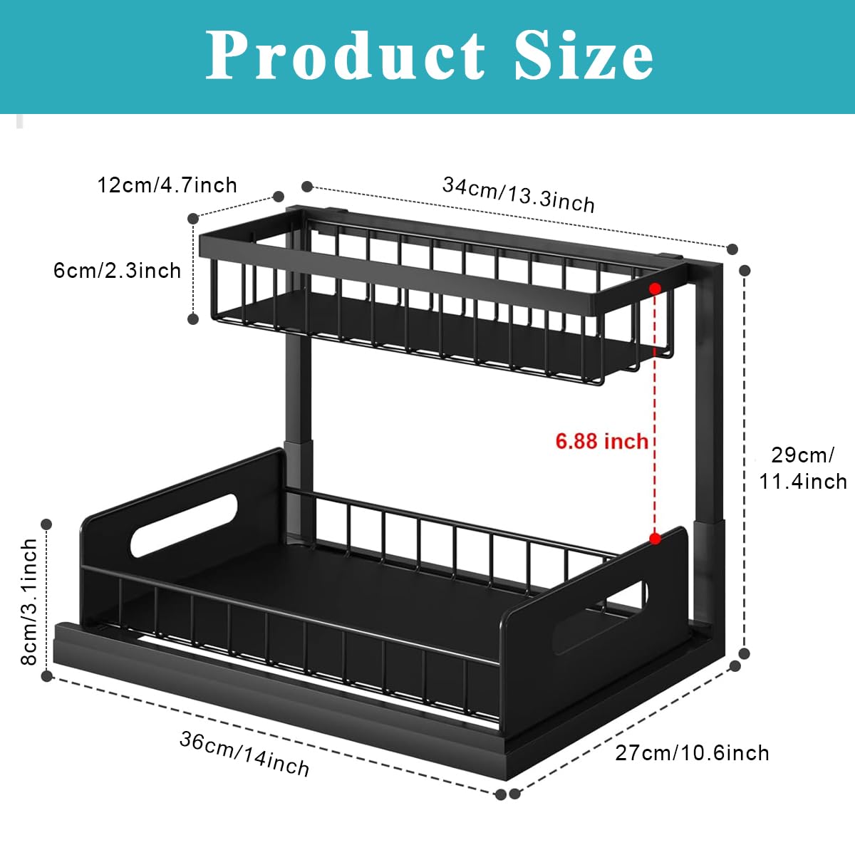 Supvox® Kitchen Sink Organizer, 2 Tier Under Sink Organiser Comes, Multipurpose Cabinet Organizer with Sliding Out Drawer, Spices Organizer for Kitchen, Storage Rack Under Sink for Bathroom