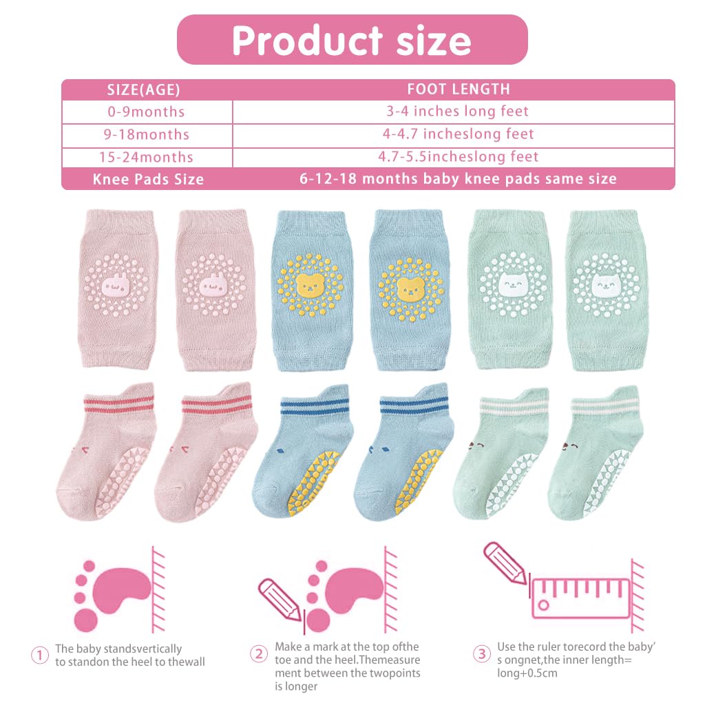 SNOWIE SOFT® 3 Sets Baby Socks Set Knee Sleeve Set Toddlers Floor Socks Antislip Socks for New Born Baby Toddlers Floor Socks Cotton Socks Non Slip Grip Ankle Socks Infants Girls BoysToddler 1-3 Years