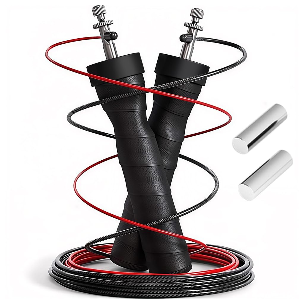 Proberos Skipping Rope Set for Fitness with 2 Removable Weights featuring 7.5–9 ft Adjustable Cable | Coated Stainless Steel and Anti‑Slip Handles