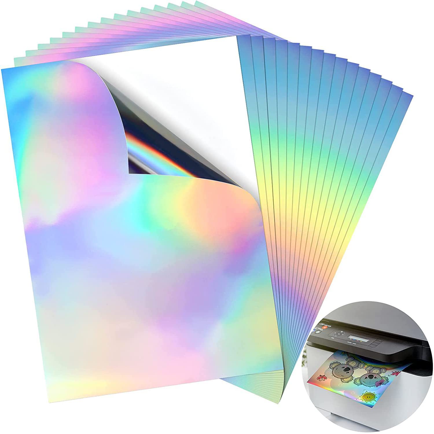 ZIBUYU® Printable Laser Printing Paper 8.5 by 11,Holographic Sheet Sticker SelfAdhesive Sticker Paper,Waterproof HD Printing Paper,Vinyl Paper for Ink Jet Printer,20 Sheet