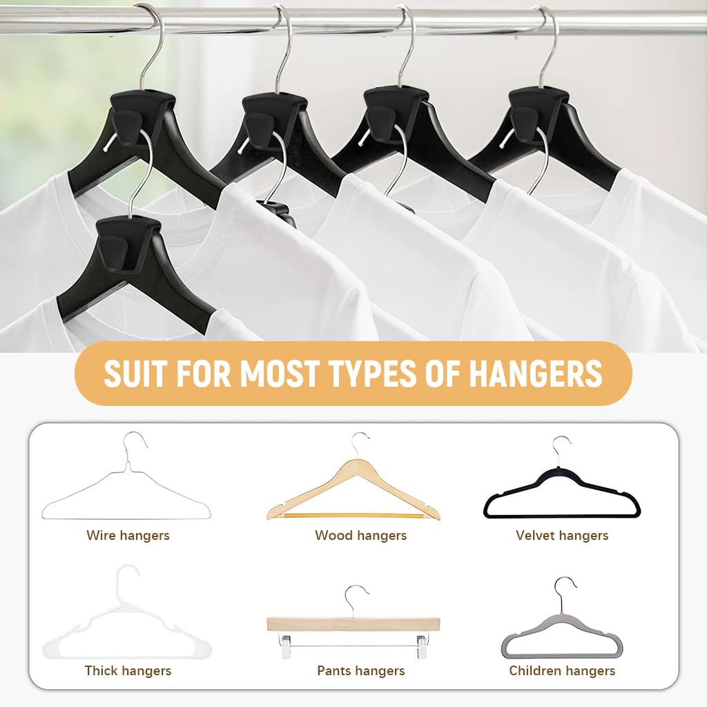 HASTHIP Wardrobe Hanger Connectors for Space Saving Closet Organization 20 pcs | Black Plastic Hooks