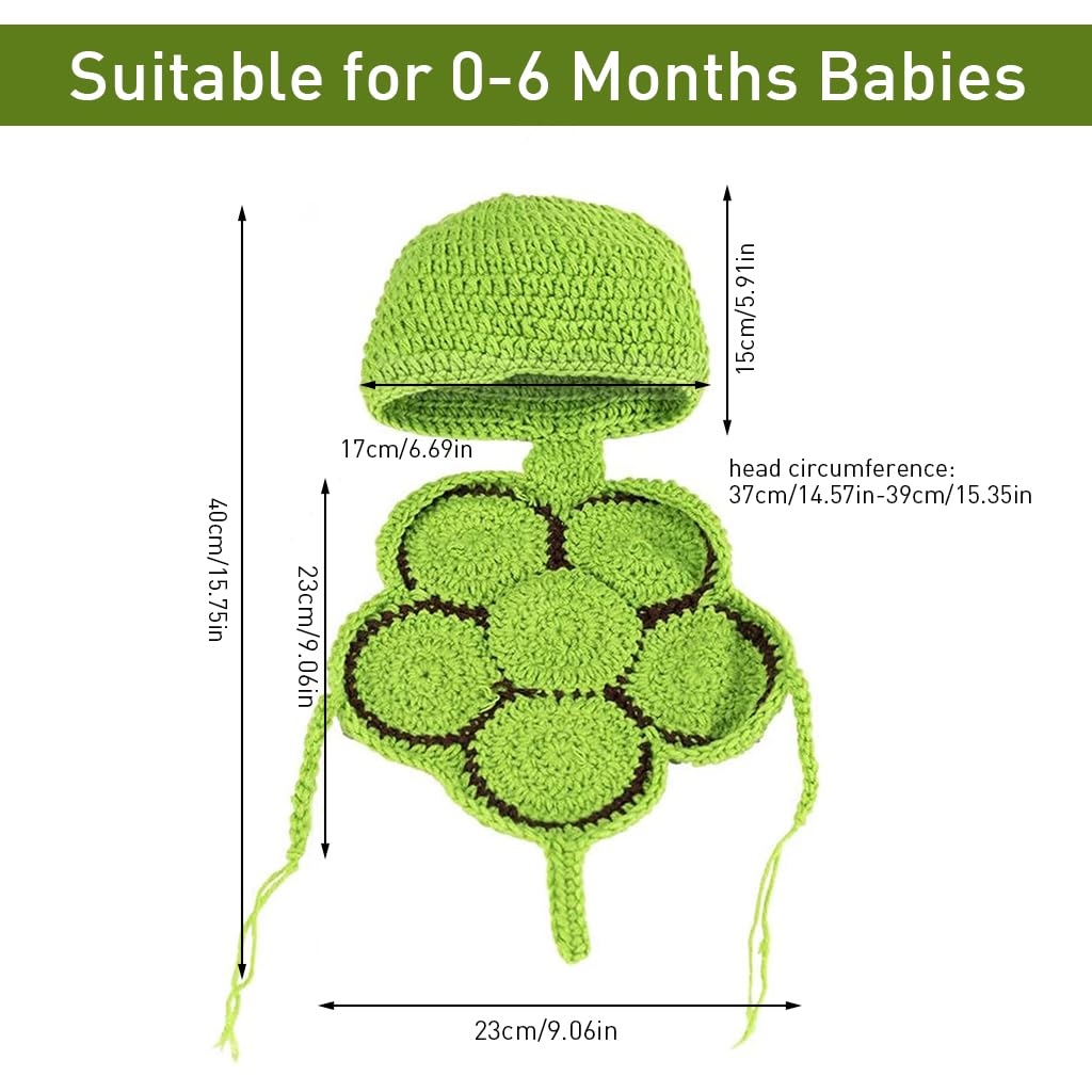 SNOWIE SOFT Newborn Photography Outfit for Baby featuring Handmade Green Turtle Crochet Costume