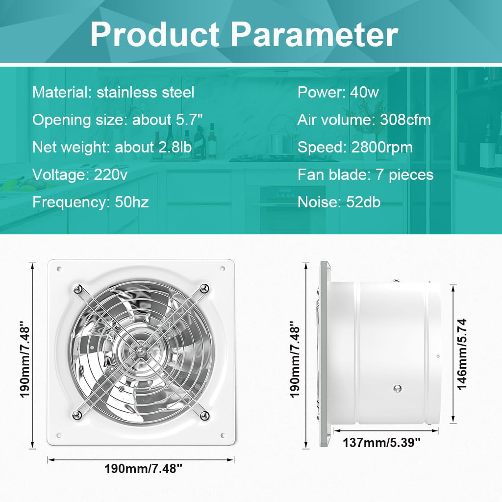 Supvox Kitchen Exhaust Fan for Wall Mounting with 6 in Turbo 7 Blade Design | Removable Cover