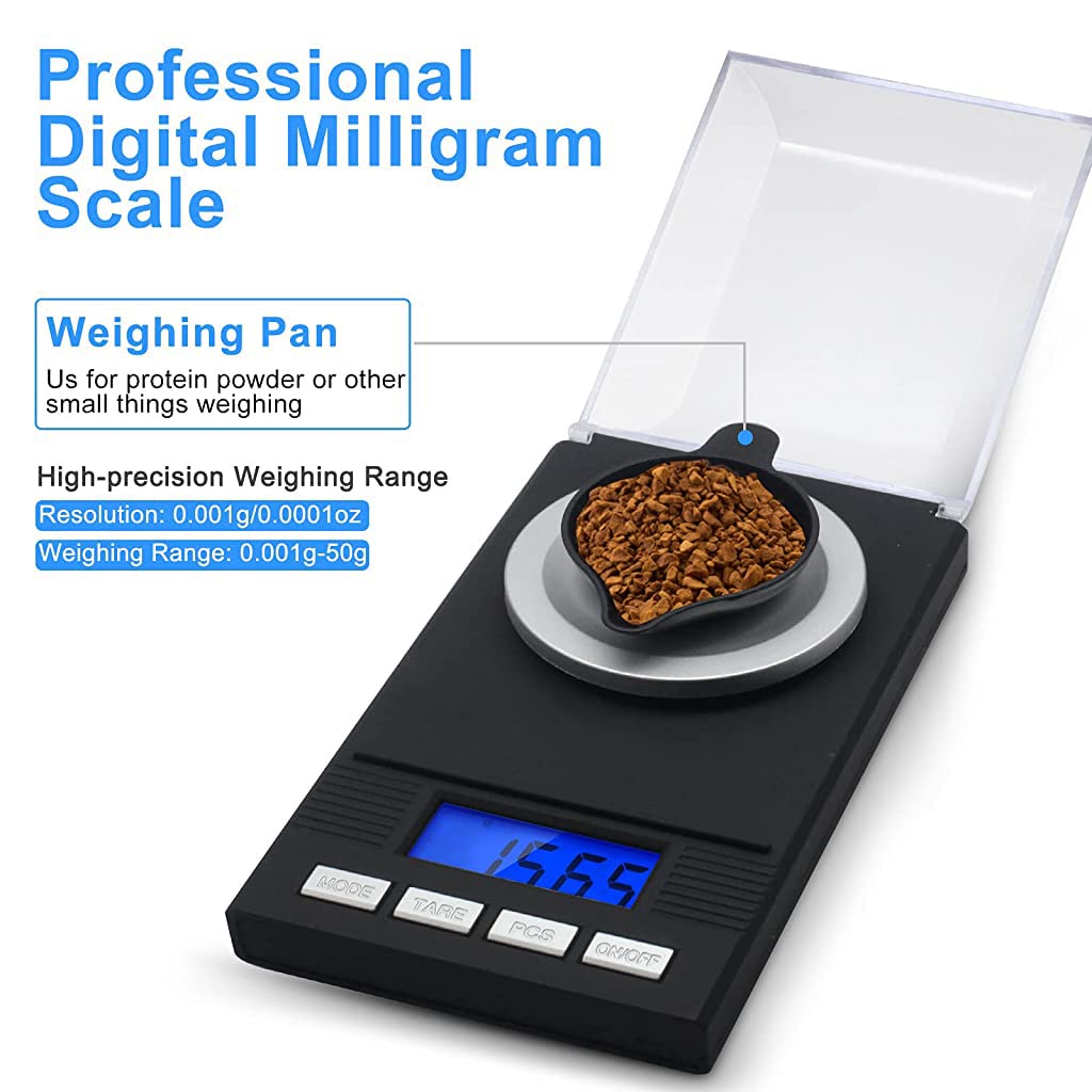 HASTHIP Digital Kitchen Weighing Scale for Home 50g/0.001g Food Weighing Scale for Diet Lcd Digital Pocket Scale with Tray, Calibration Weight & Tweezer Portable Electronic Kitchen Scale for Jewellery Food