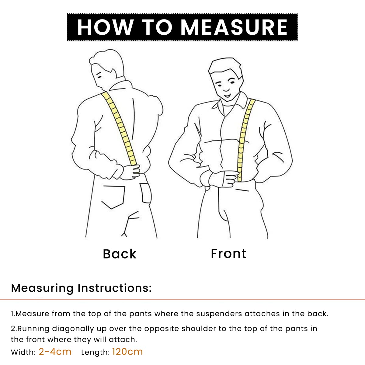 GUSTAVE Suspenders for Men Adjustable Elastic Y-Back Suspenders Fashion Heavy Duty Metal Clips Suspender for Shirt - Black