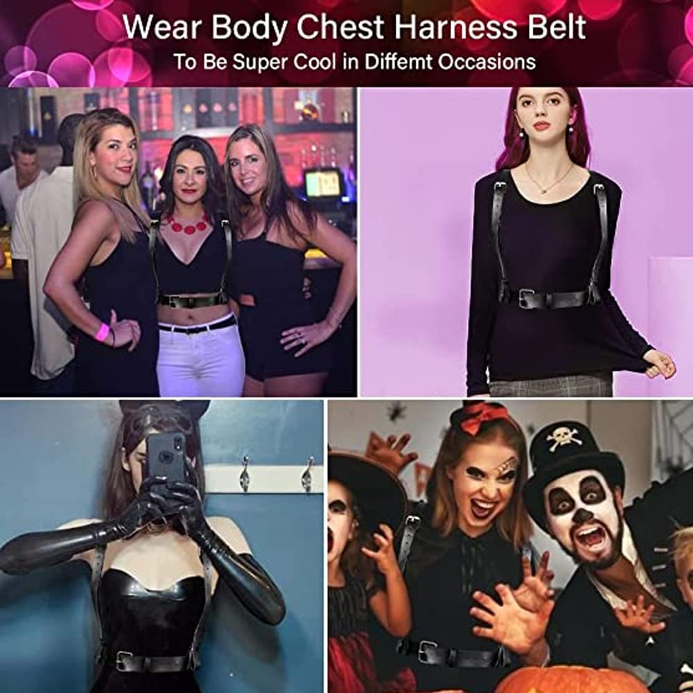 PALAY® Body Harness Waist Belt for Women Bow Tie Leather High Waist Black Belts for Women Dresses, Adjustable Ladies Punk Underbust Chest Belt for Shirt Blouse Dress