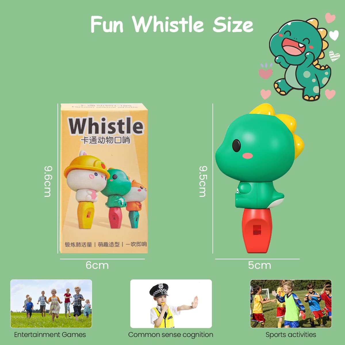 PATPAT Whistle Toy for Kids with Lanyard featuring Green Cartoon Dinosaur | Safe ABS Material