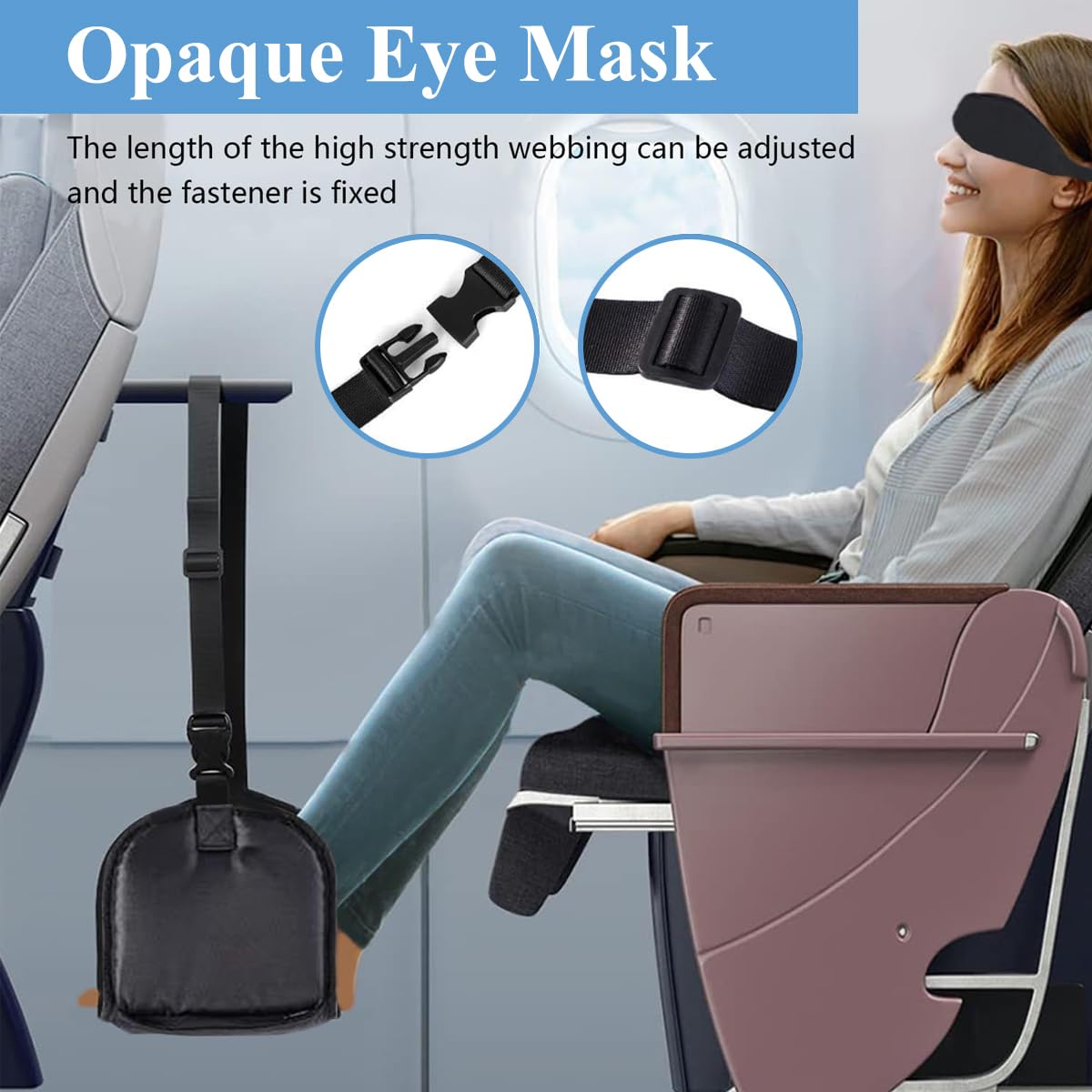 HASTHIP Airplane Footrest for Travel with Adjustable Hanging Straps & Eye Mask | Comfortable Leg Rest