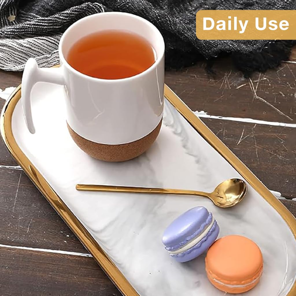 HASTHIP Vanity Tray for Bathroom Countertops with Raised Edges featuring 31.8x14.8cm Ceramic Marble Pattern | Elegant Organizer for Jewelry and Makeup