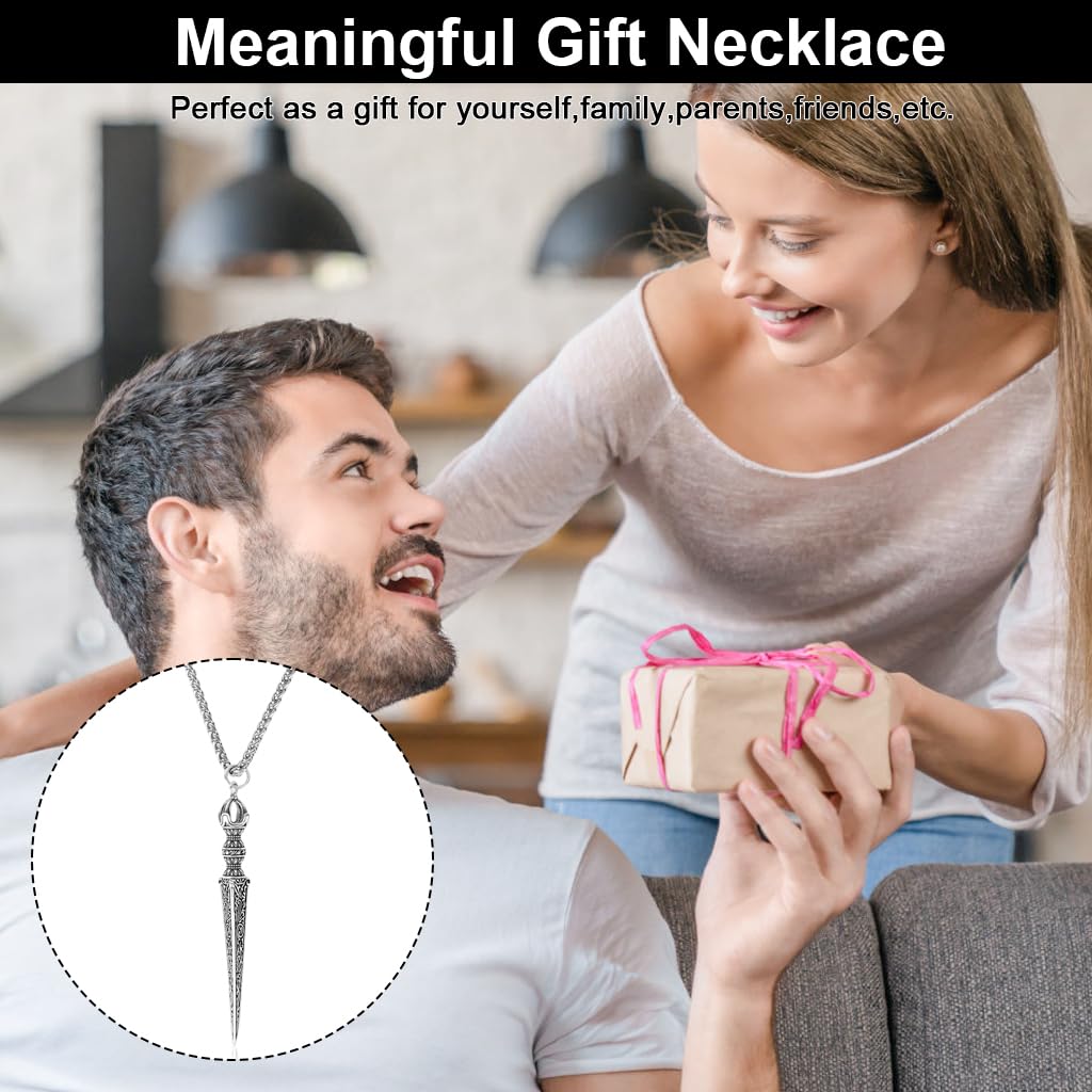 PROBEROS Necklace for Men featuring Vajra Dagger Pendant with Silver Chain | Gothic Gift