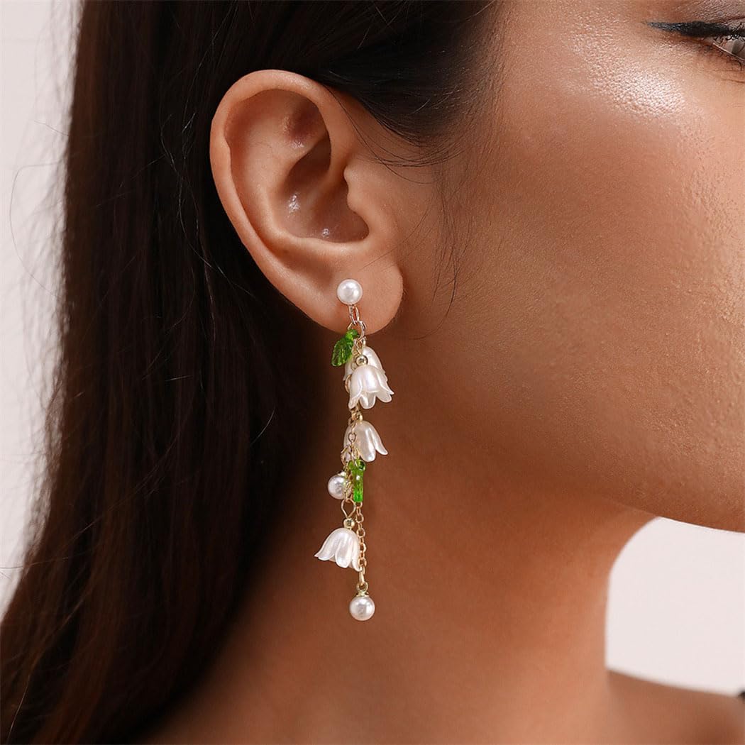 SANNIDHI Earrings for Women featuring White Lily of the Valley Floral Dangle Design | Hypoallergenic Jewelry Gift