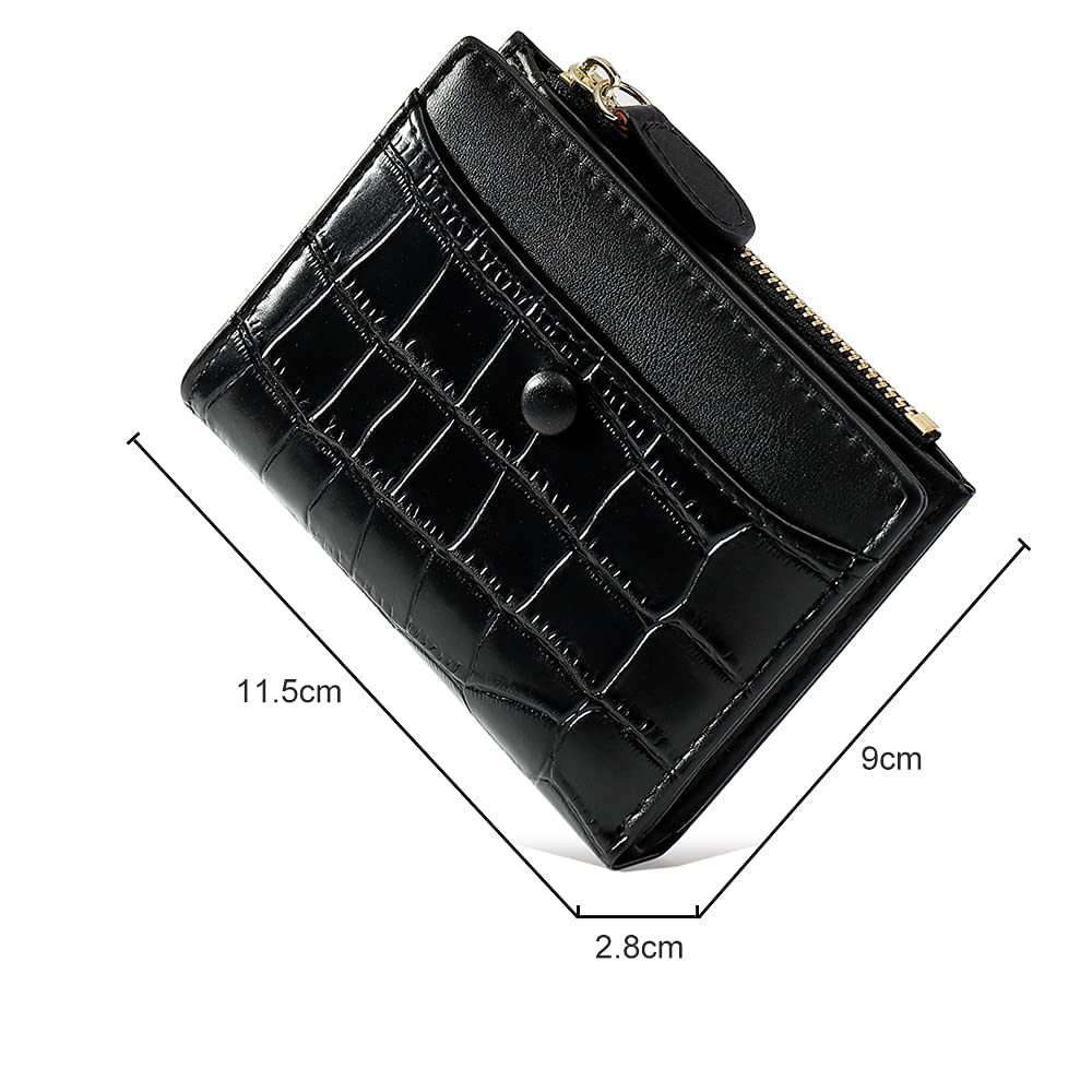 PALAY Small Wallet for Women with 6 Card Slots and Zipper Coin Pocket | PU Leather Black Purse