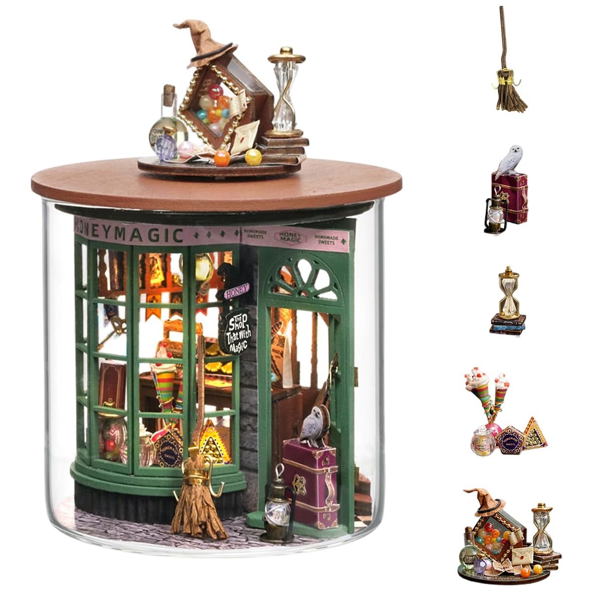 PATPAT DIY Mini Hogsmeade Sweet Shop Craft Kit with Light and Dustproof Cover | Magical Desk Decor Gift