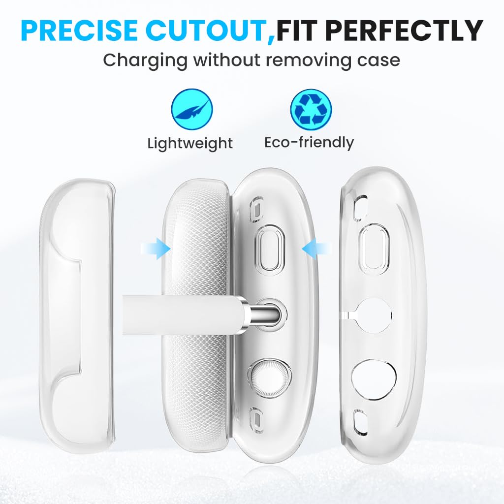 ZORBES Silicone Case Cover for AirPods Max featuring Clear TPU Earcup and Headband Protection