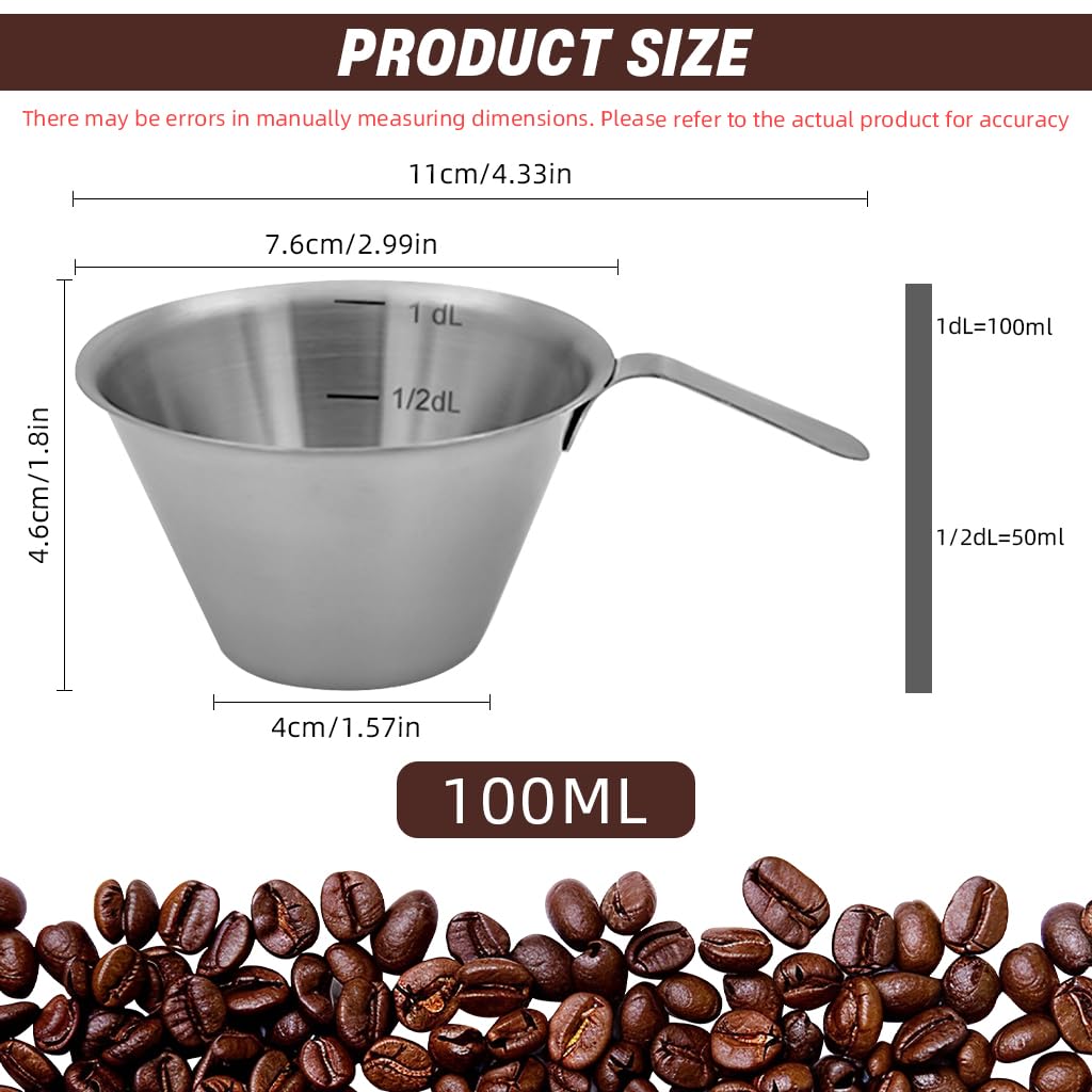 Supvox Espresso Cup for Coffee Brewing featuring Etched Scale and Ergonomic Handle 100ml 304 Stainless Steel | Ideal for Home Baristas