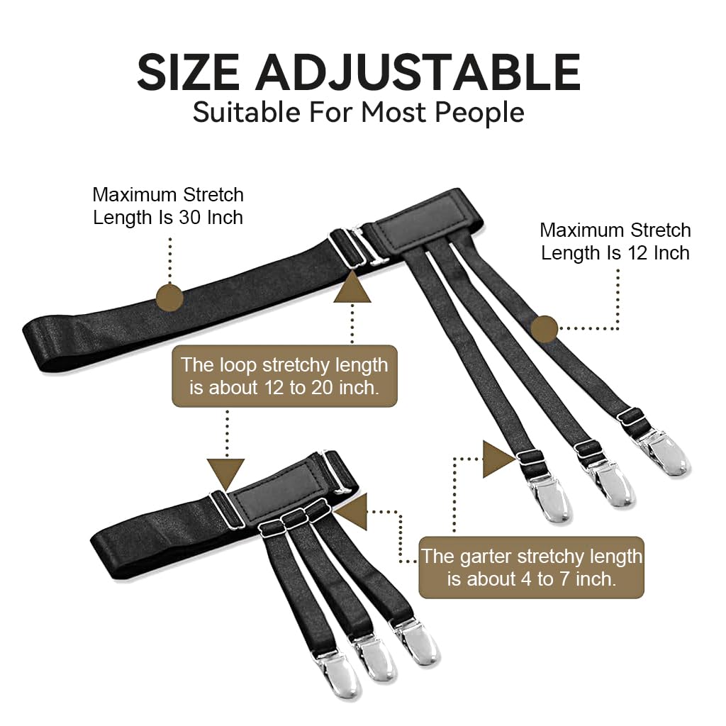 GUSTAVE Shirt Stays for Men with 3 Adjustable Elastic Clips for Formal Wear | 2Pcs Set