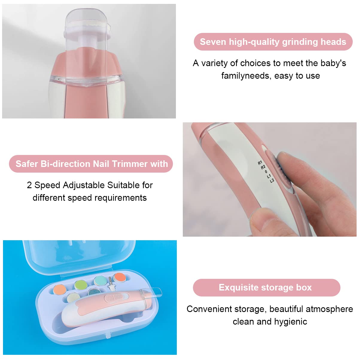 SNOWIE SOFT Baby Nail Trimmer with 7 Grinding Heads for Newborns and Adults | LED Light Clippers