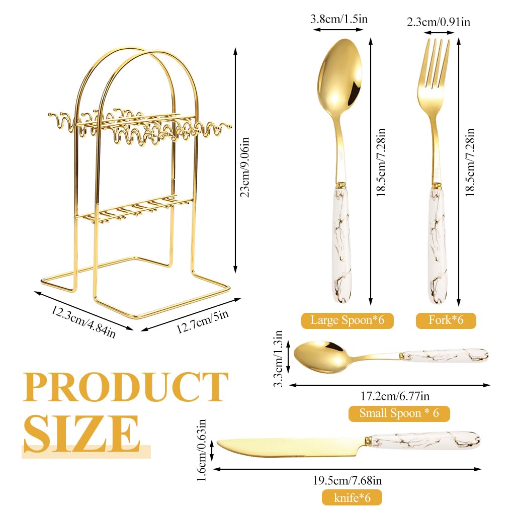 ZIBUYU Spoon Set for Kitchen with 24 Pieces and Cracked Pattern Handles | Golden Stainless Steel Cutlery