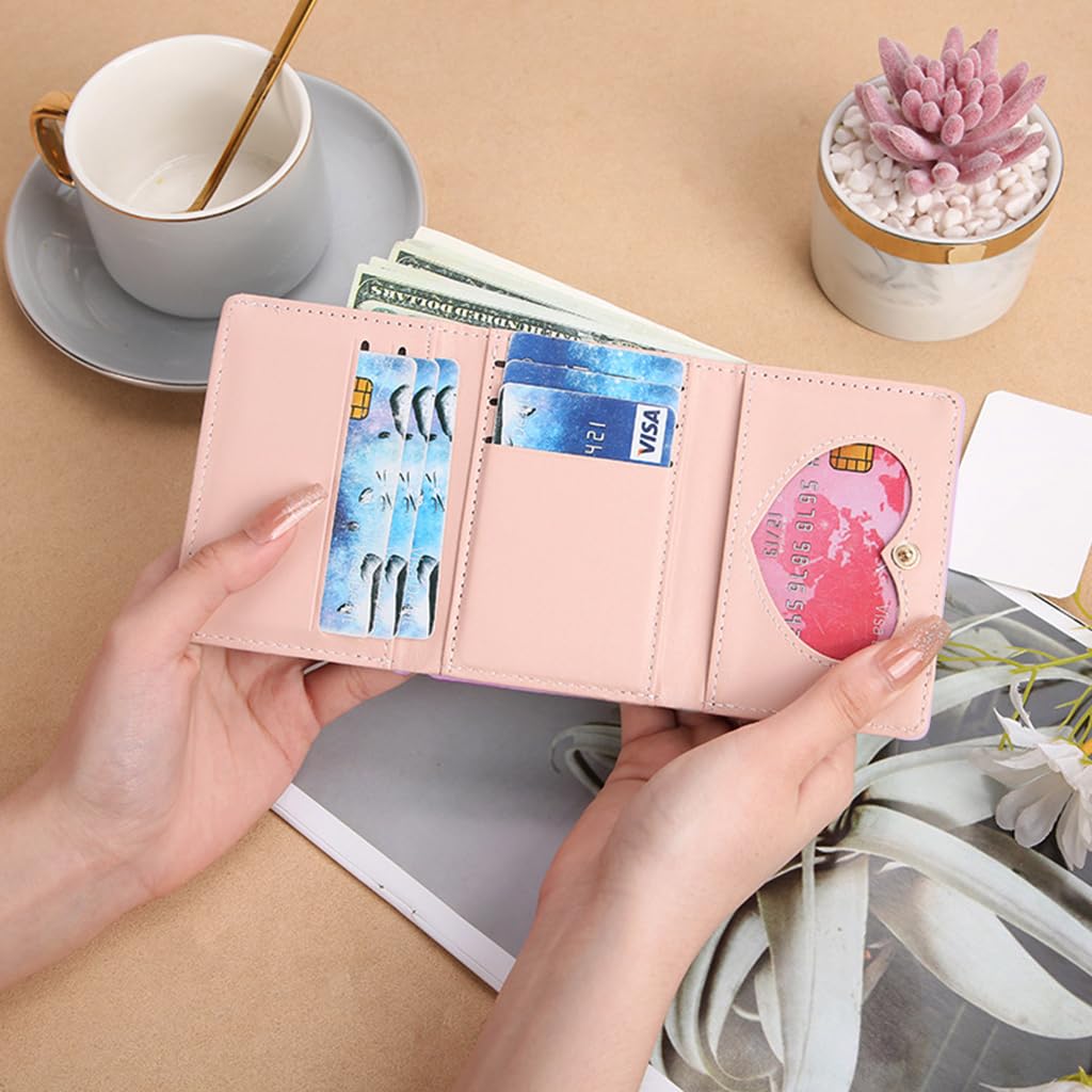 Zibuyu Card Holder Wallet for Women featuring Heart Photo Window 11x8cm | Purple PU Purse