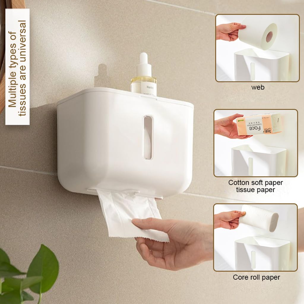 HASTHIP Tissue Paper Holder for Bathroom and Kitchen featuring Waterproof Wall Mount Design | White