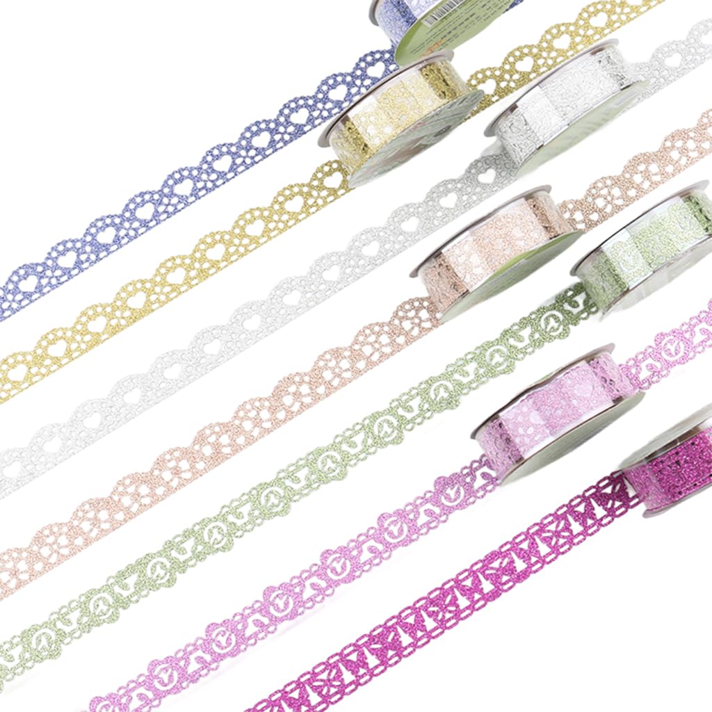 HASTHIP Glitter Lace Washi Tape for Scrapbooking with Hollow Out Design 7 Rolls 15mm x 3.3ft