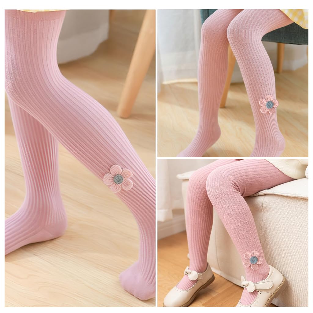 Zibuyu Toddler Girls Cable Knit Leggings for Fall and Winter with Flower Accents | Soft Breathable Cotton Pantyhose