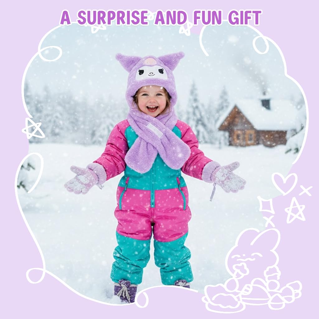 PATPAT Winter Kids Scarf Cap Set for Girls 4–13 with Wrap Around Design and Plush Fleece Warmth