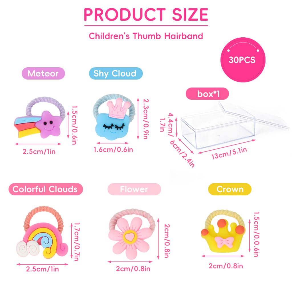SANNIDHI Hair Elastics for Girls with 30 Colorful Kawaii Ties and Storage Box | Soft Stretchy Loops