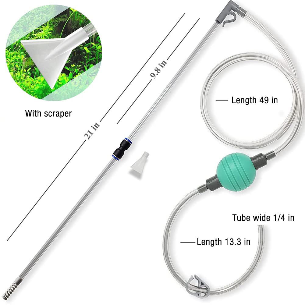 Qpets Aquarium Gravel Vacuum for Tank Cleaning with 2.2m Hose and Manual Siphon System