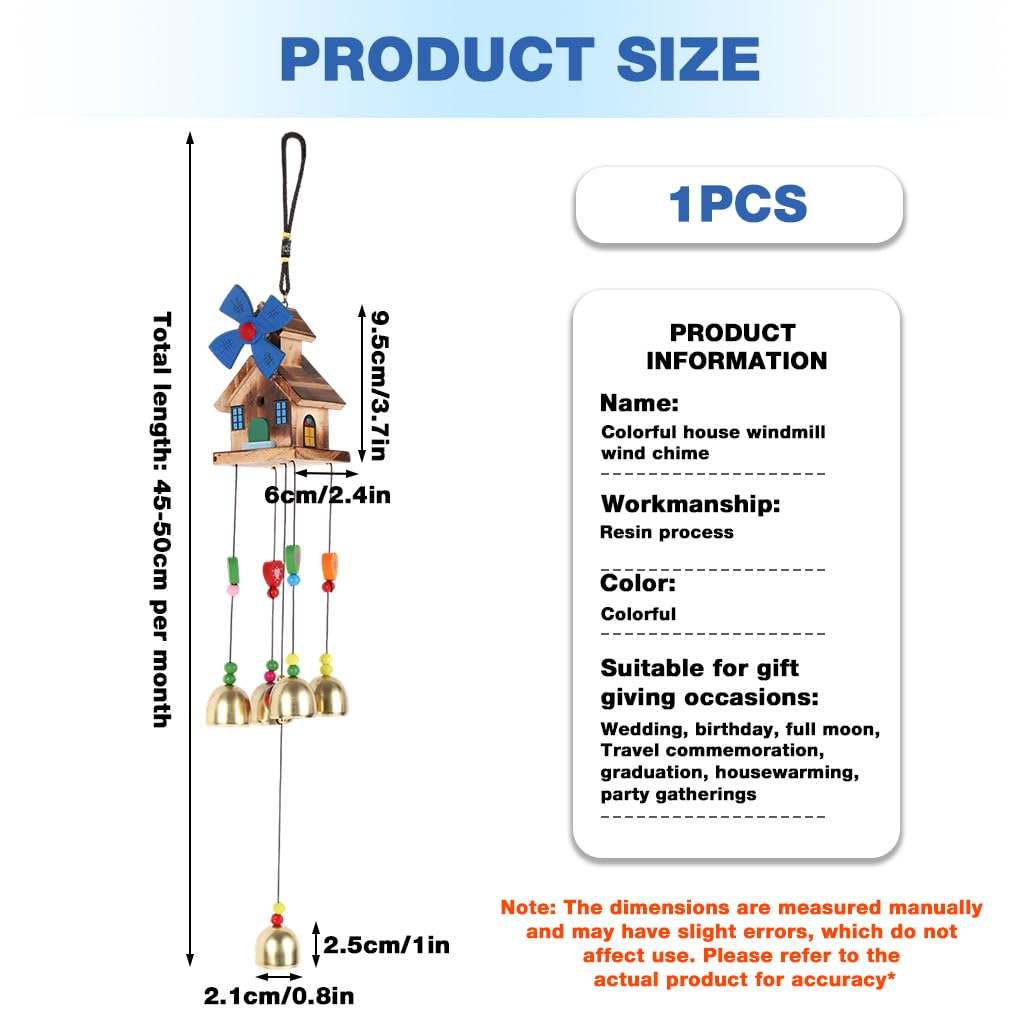 HASTHIP Wind Chimes for Balcony featuring Wooden Hut and Windmill Design | 5 Bell Melody