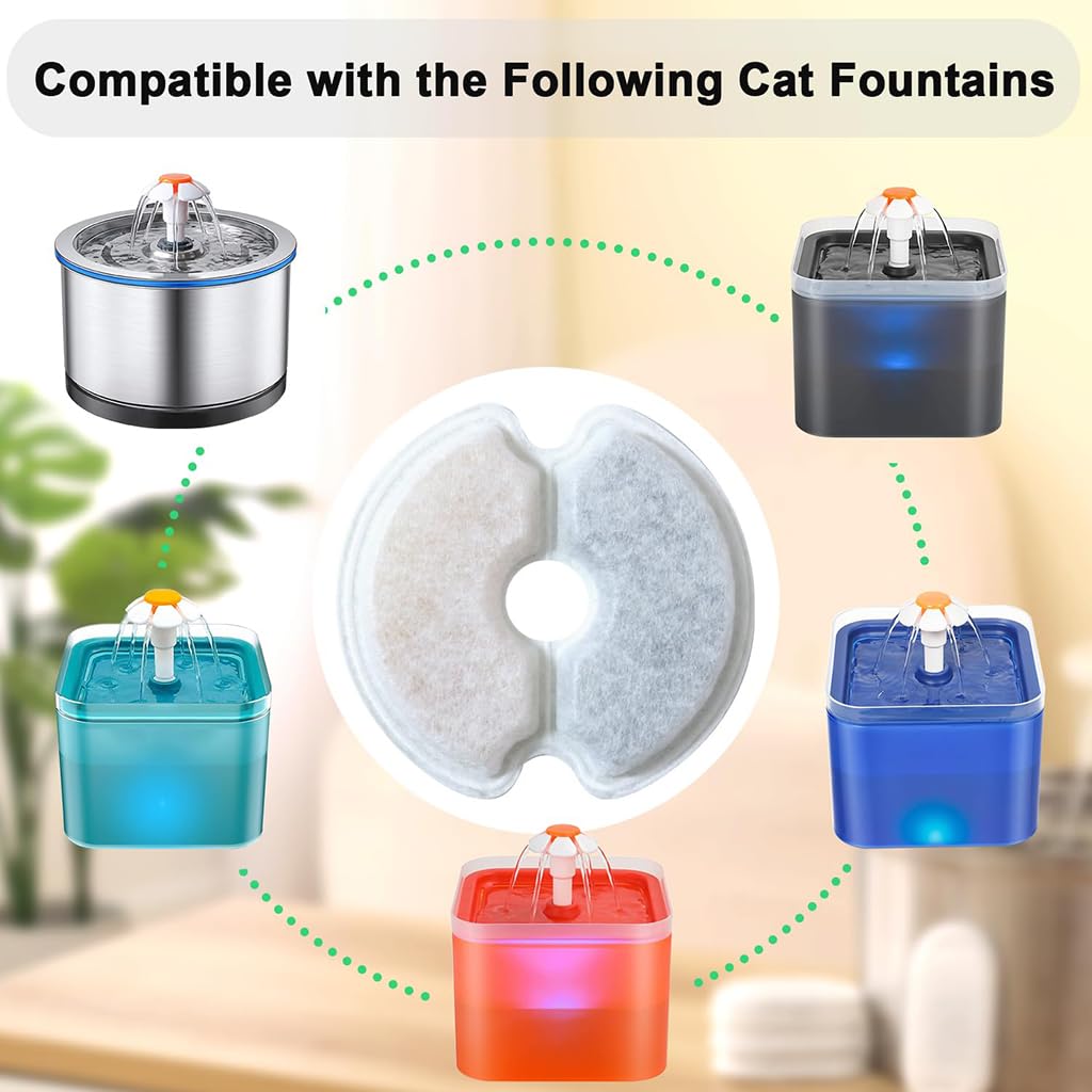 ZIBUYU Cat Water Fountain Replacement Filters 8 Pack with 4 Stage Filtration System | Safe Non Toxic Activated Carbon and Ion Exchange Resin for Clean Pet Hydration