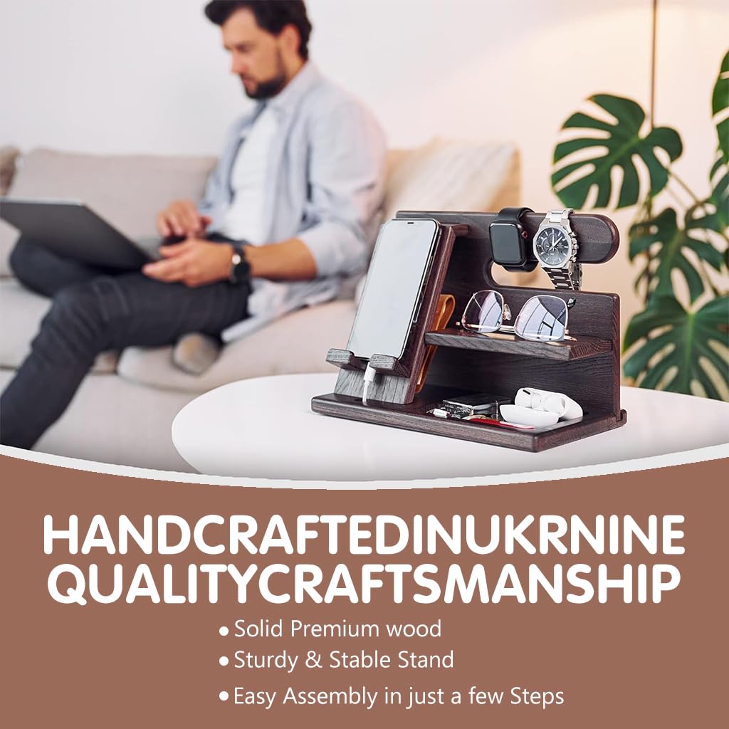 Climberty Wooden Desk Organizer for Home and Office Use with Tilting Phone Holder 10x6x7.3 in